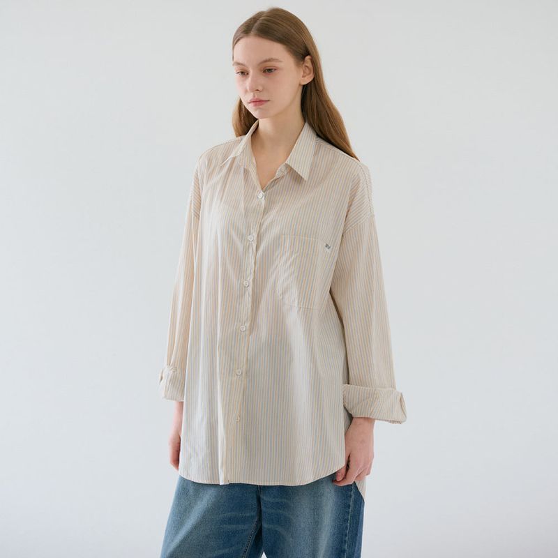 Over-sized Stripe Long Shirts Yellow