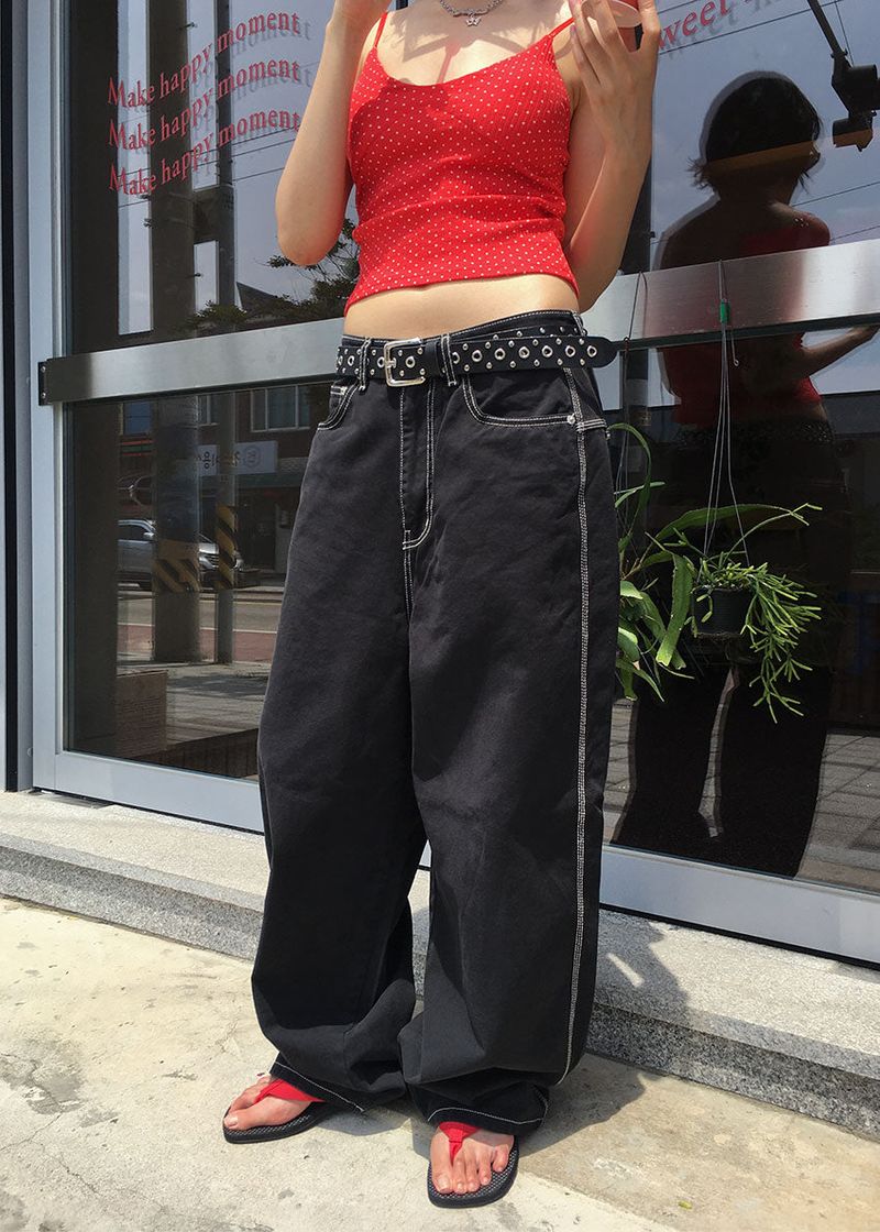 COLOR STITCH WIDE PANTS