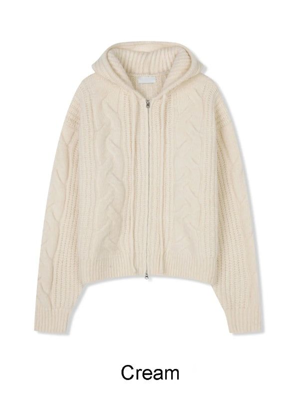 Ruin Heavy Wool Knit Hooded Zip-Up