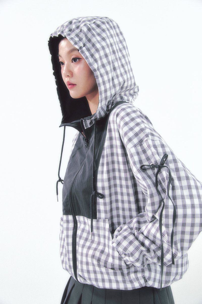 Check Ribbon Wind Breaker Black