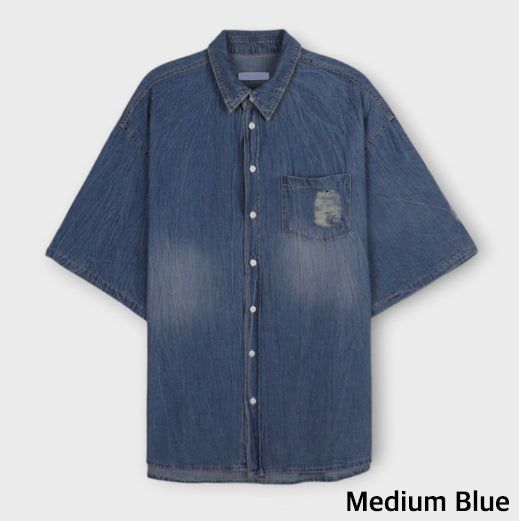 Summer shea damage washed denim half shirt