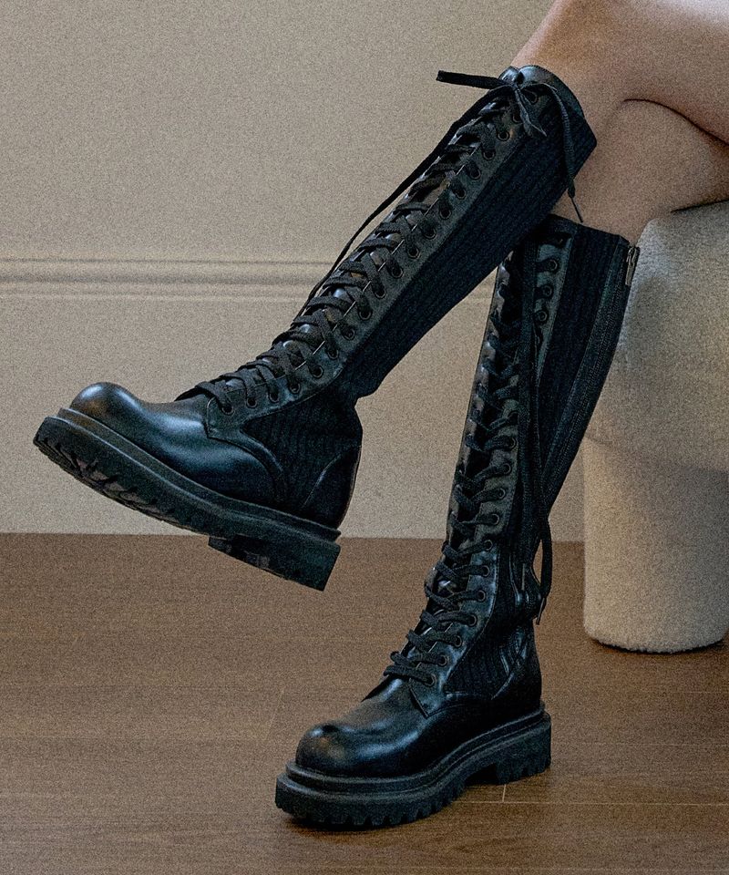 SHOEHI（シューハイ）の「Lena Knit Lace-up Long Walker Boots_B2525（Shoes）」
