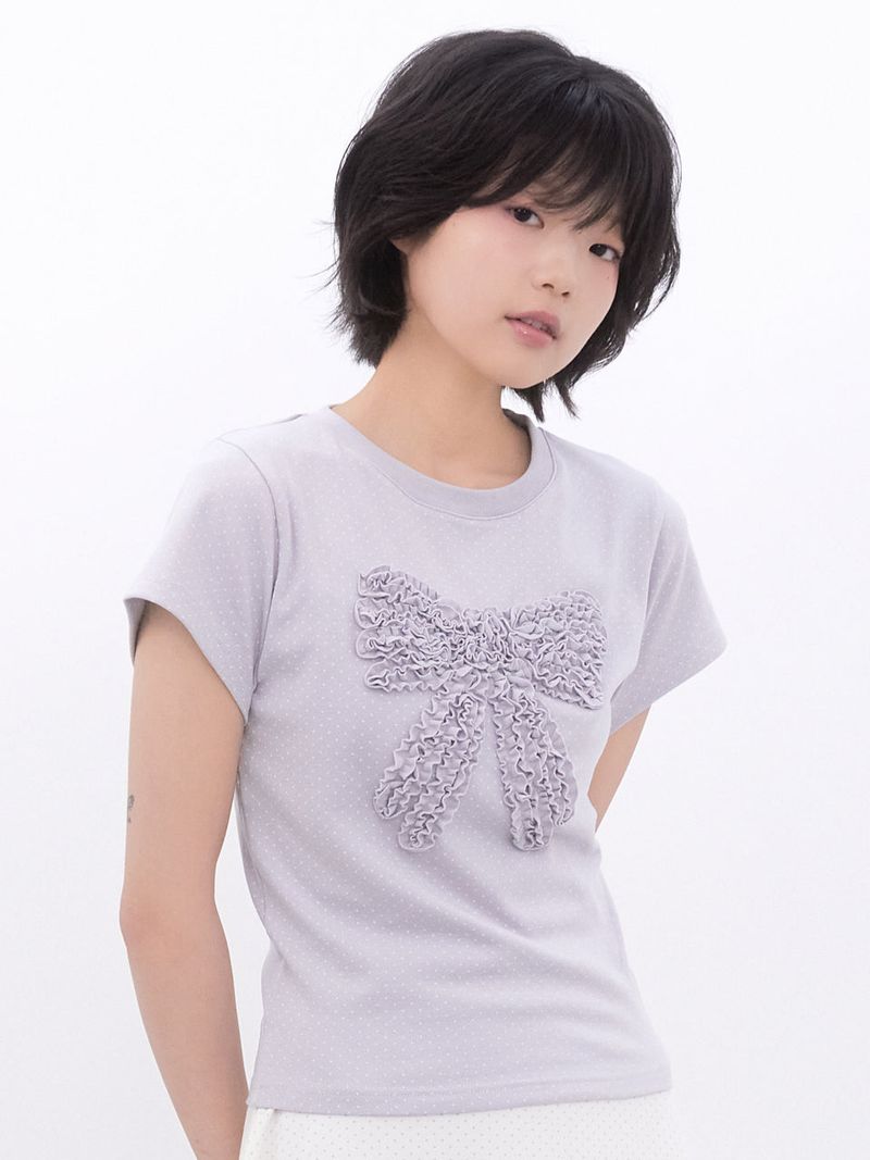 Innermuseum（インナーミュージアム）の「Dot Frill Ribbon T-Shirt (BABYBLUE)（Tops）」