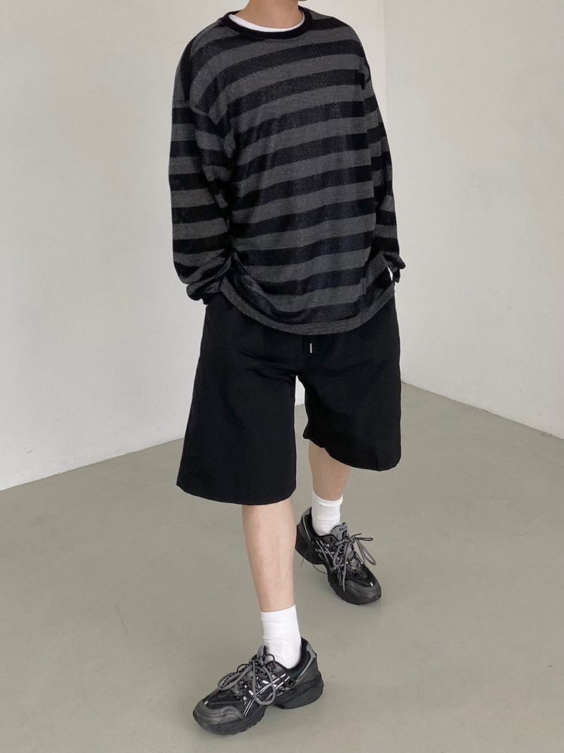 Nylon wide banding half pants 2C