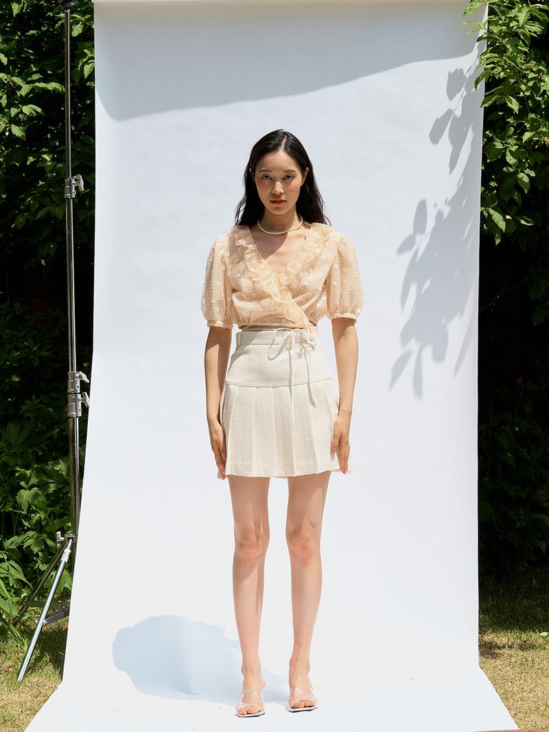 Tweed pleats skirt (White)