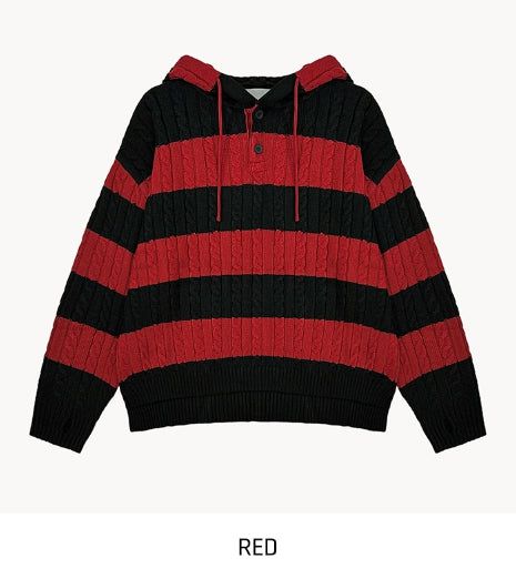 Stripe cable hood warmer knitwear