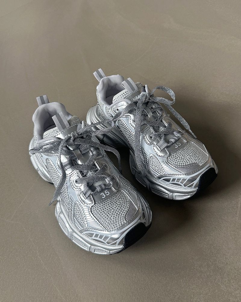Cubic Silver Cowhide Hoop Sneakers