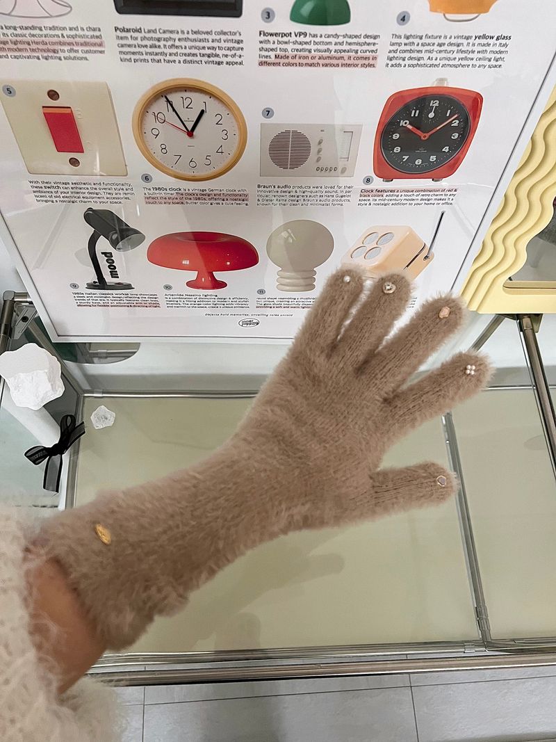 RGO Ballet Core Ribbon Jewelry Year-end Look Hip Cubic Long Heating Fleece-Lined Fur Mink Black White Brown Beige Gloves (Select 3 Colors)
