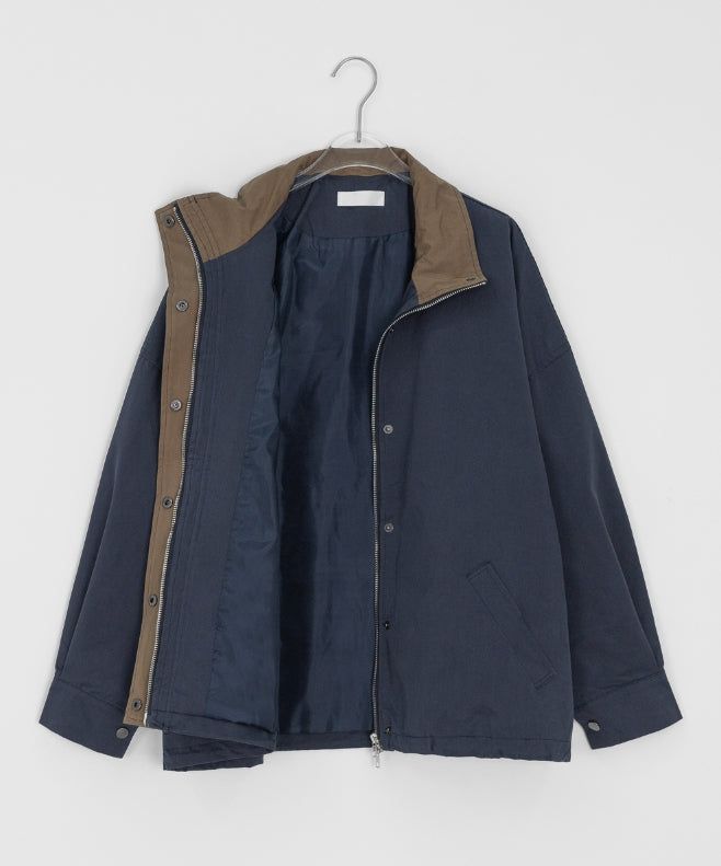 Cotton Color Matching Collar Bomber Jacket
