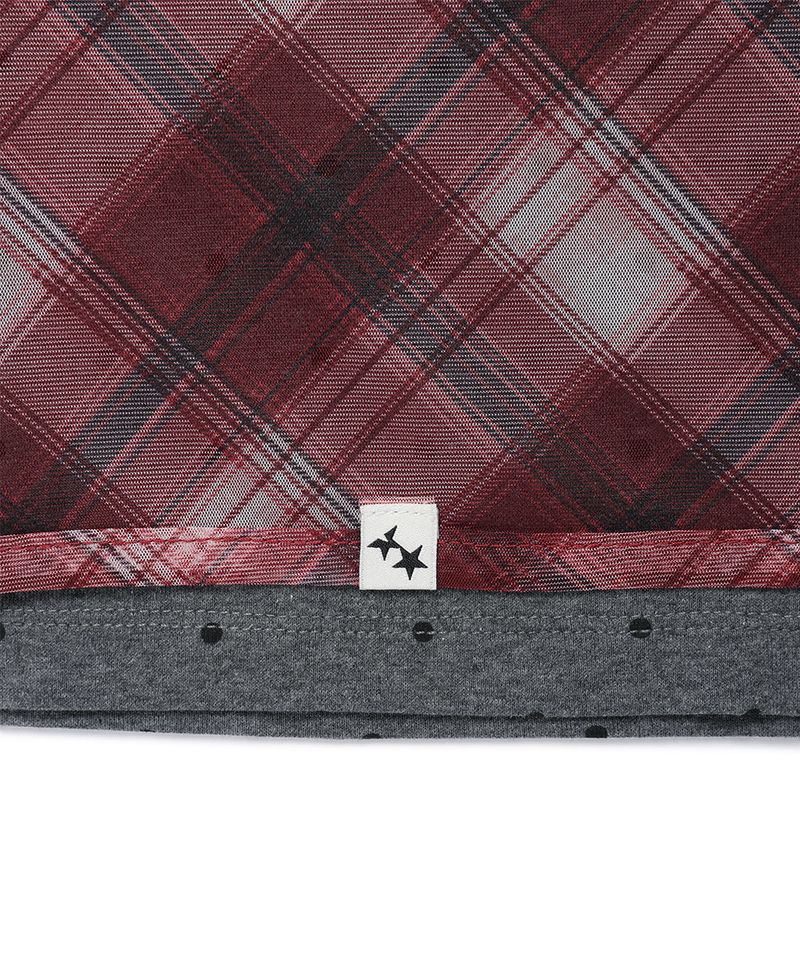 SHEER CHECK LAYERED LS TEE BURGUNDY(CV2GFFT557A)