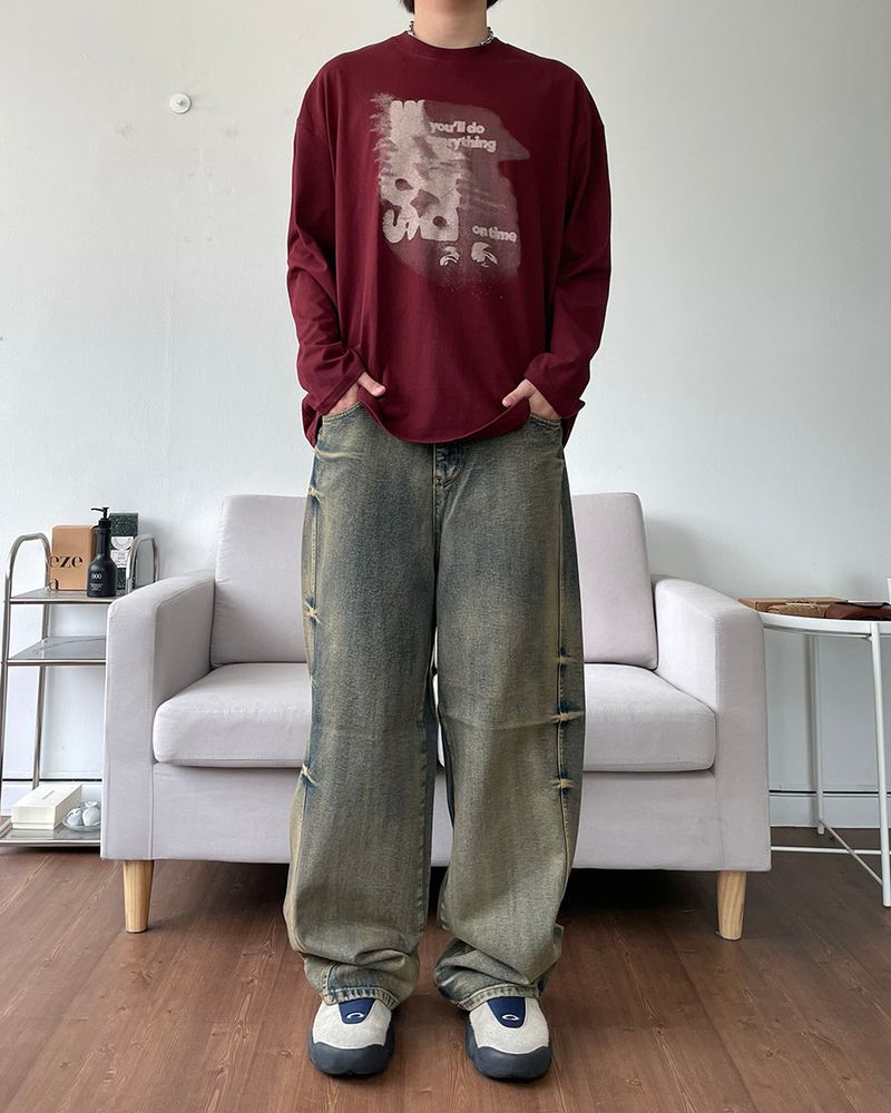 Shadow printed long-sleeved shirt