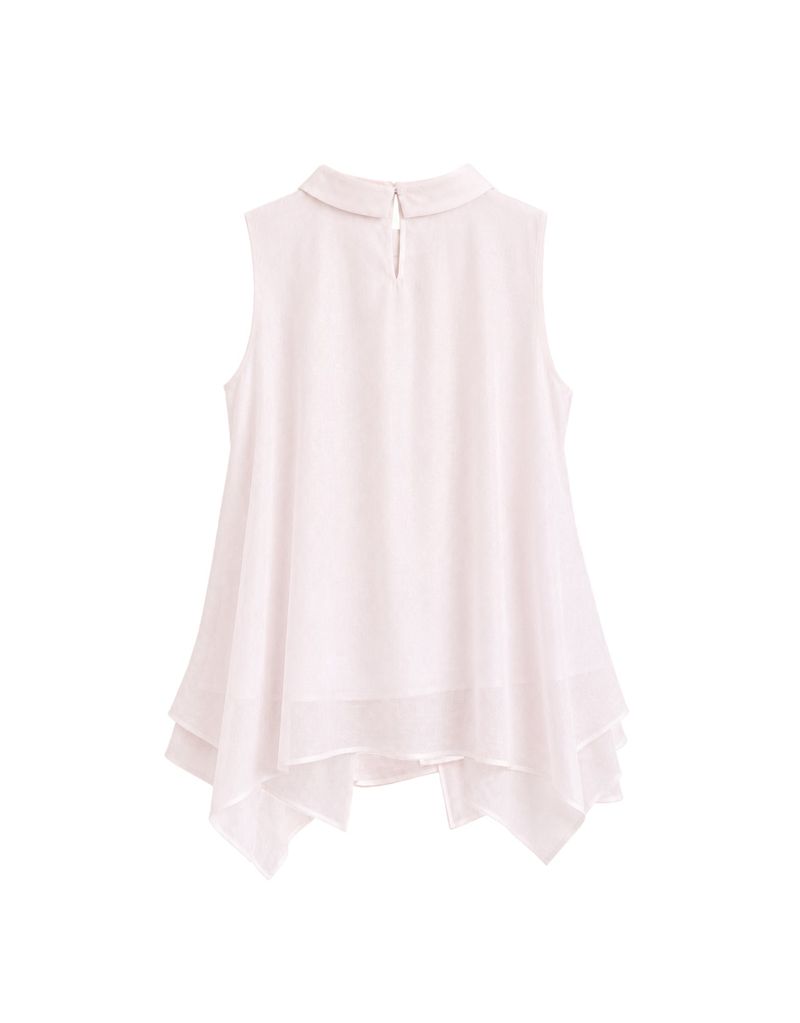 Lune High Neck Unbalance Drape Layered Sleeveless Blouse Pink