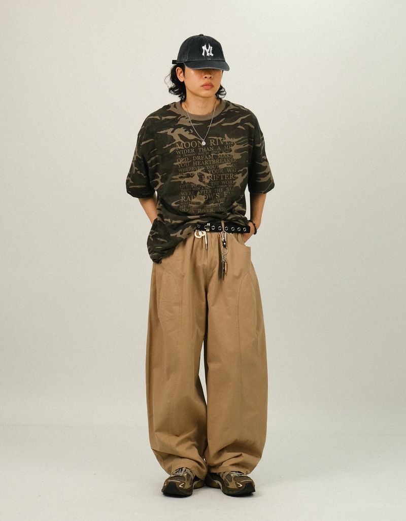 BEE Curved Line Pin-tuck Balloon Pants