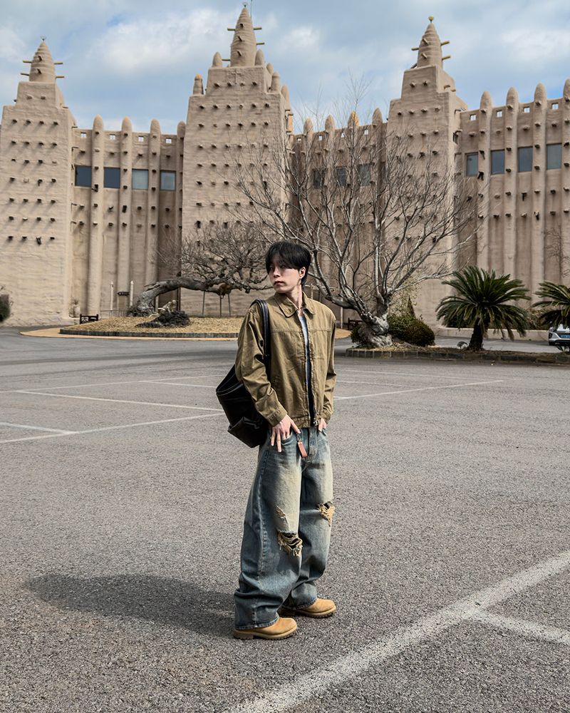Roy Distressed Wide Denim Pants