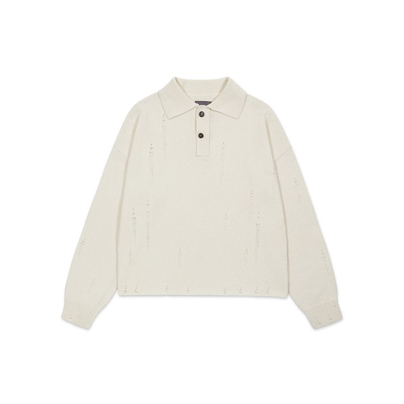 ULKIN（オルキン）の「[24SS LSD COLLECTION] Damaged Polo Knit_Oatmeal（Tops）」