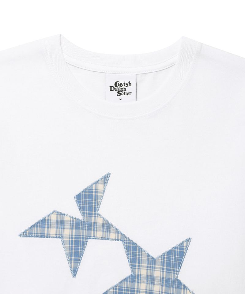 TWIN STAR CHECK APPLIQUE LS TEE WHITE(CV2GSUT555A)