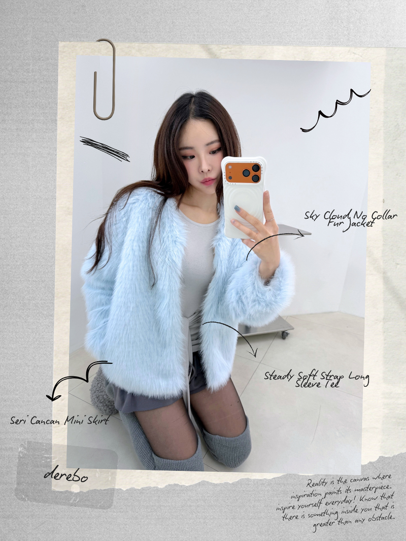 Sky Cloud No Collar Fur Jacket