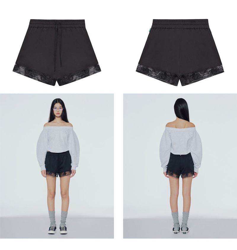 Lace-trim track shorts
