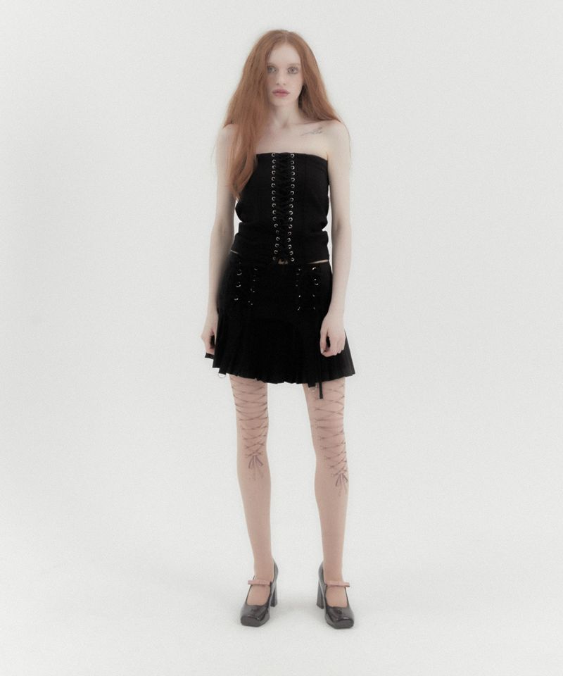 Corset Pleated Low Skirt Black