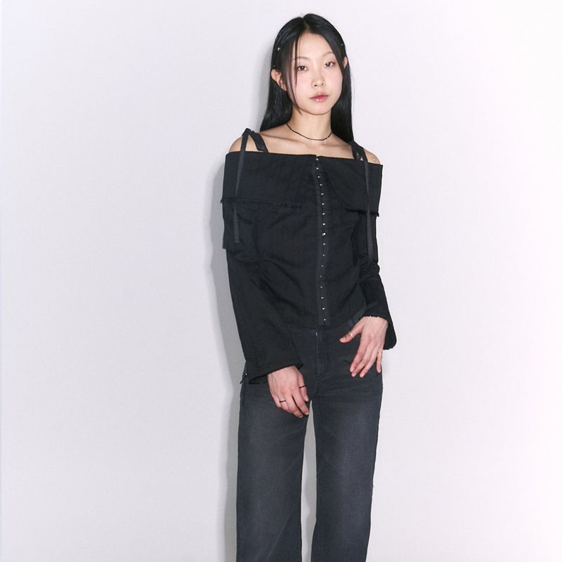  hook off shoulder blouse [black]