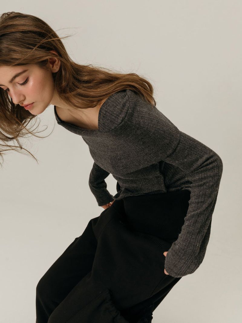 FOLDOVER SHIRRING SWEATPANTS / BLACK
