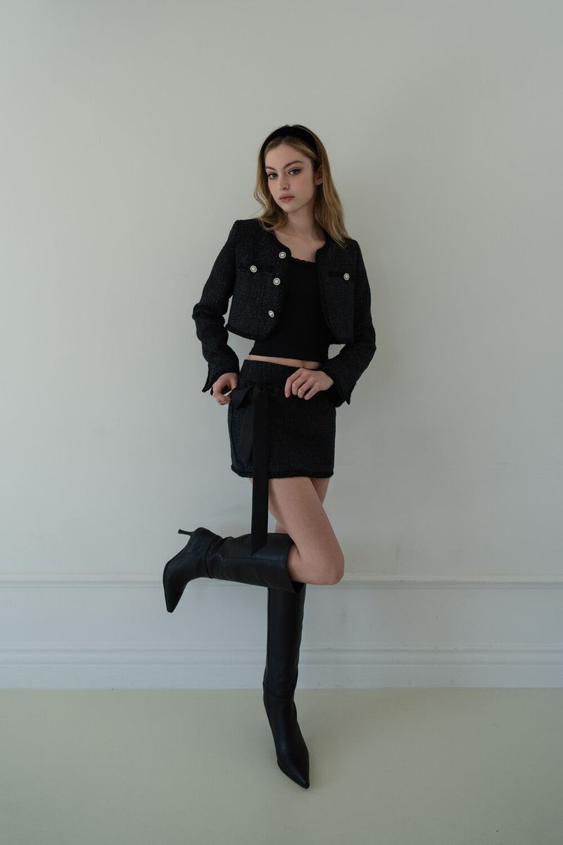 [Seow] Glow Tweed Cropped Jacket