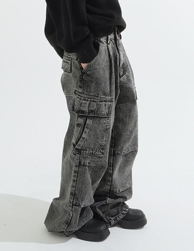 Ness pigment cargo denim pants