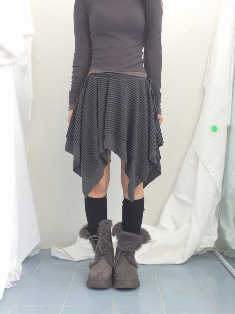 stripe ribbonline wave skirt