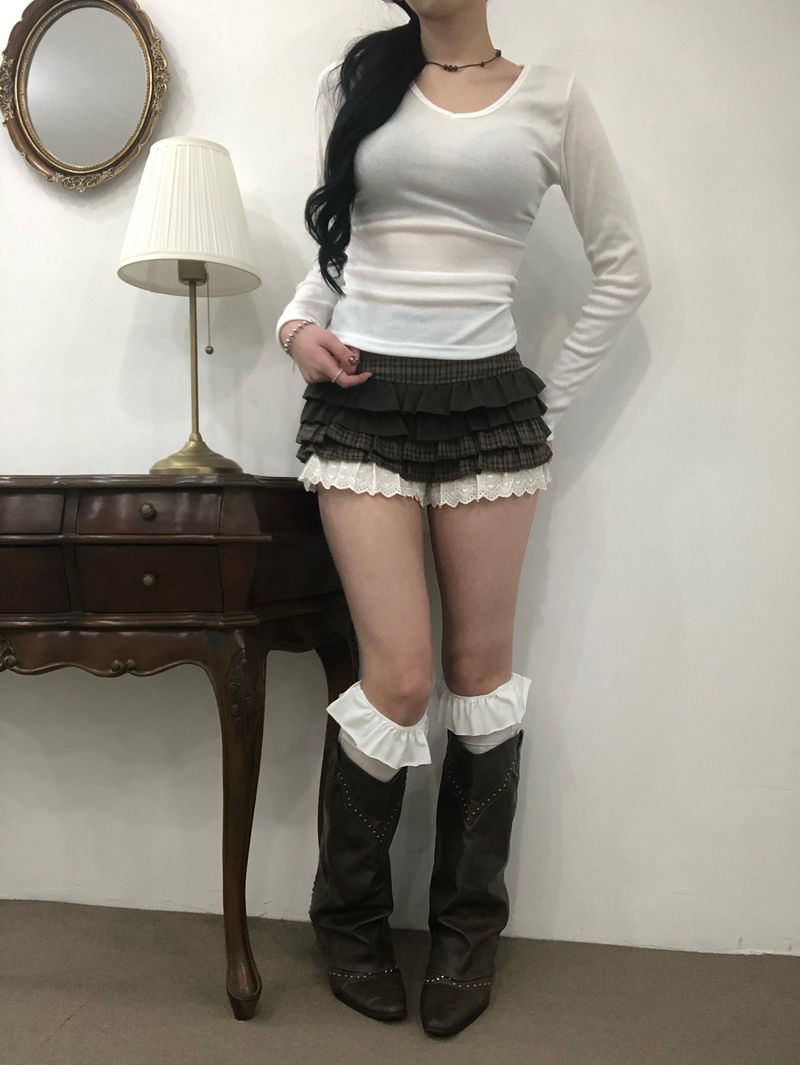 Slim Shirring V-Neck T