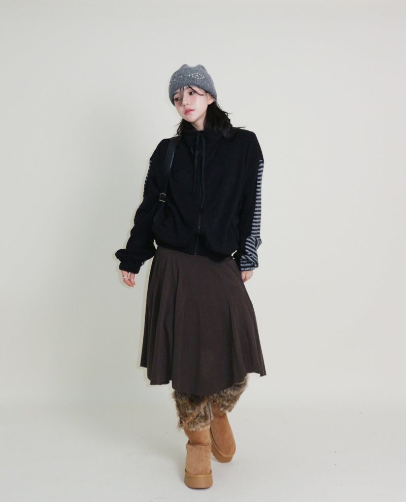 Hakata Stripe Coloring String Knitwear Zip-Up