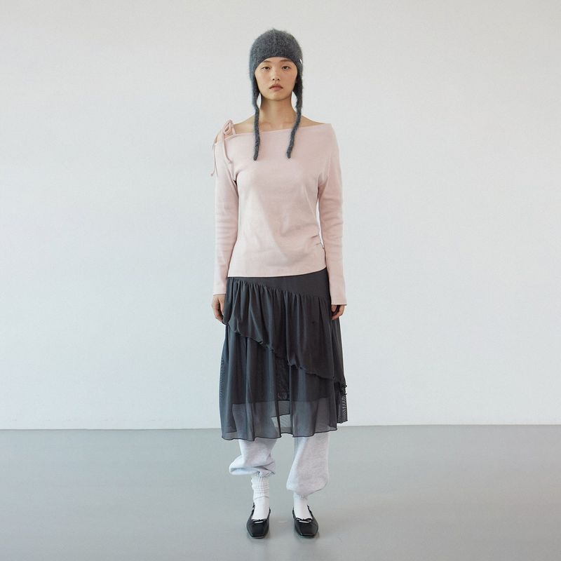 Mesh ruffle skirt_dark gray