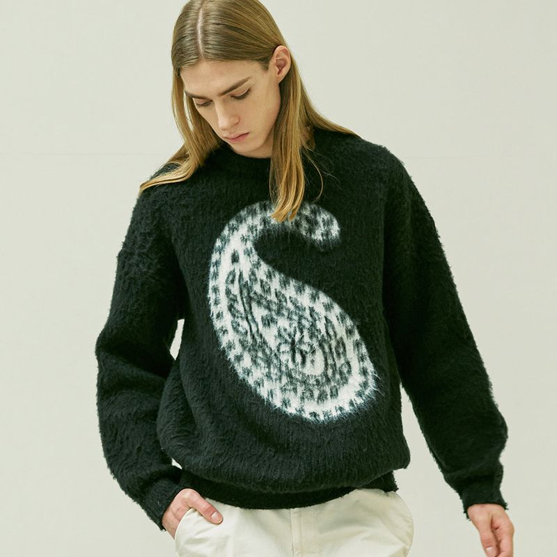 BULKY BRUSH PAISLEY SWEATER BLACK