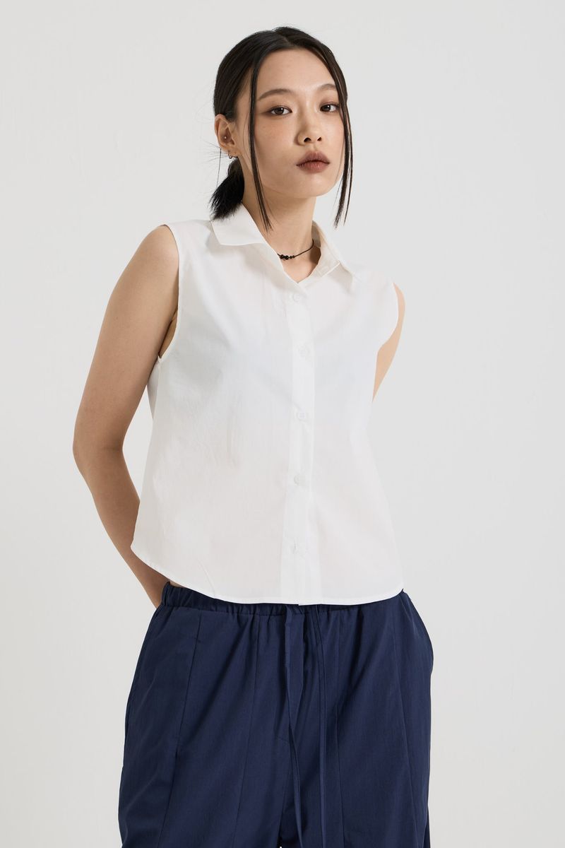 Cotton sleeveless shirt, White