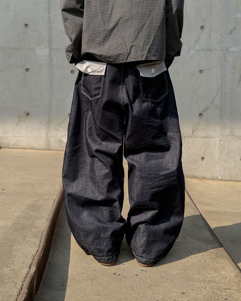 Hanel Check Flap Balloon Denim Pants