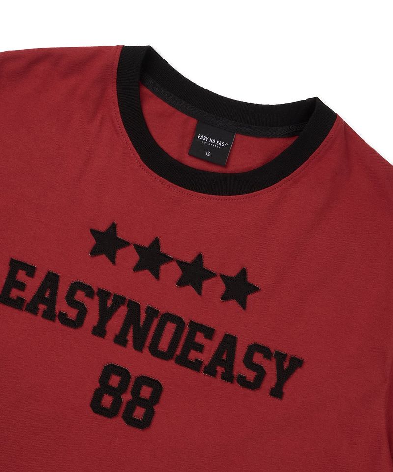 Numbering Patch Crop Ringer T-Shirt - Red