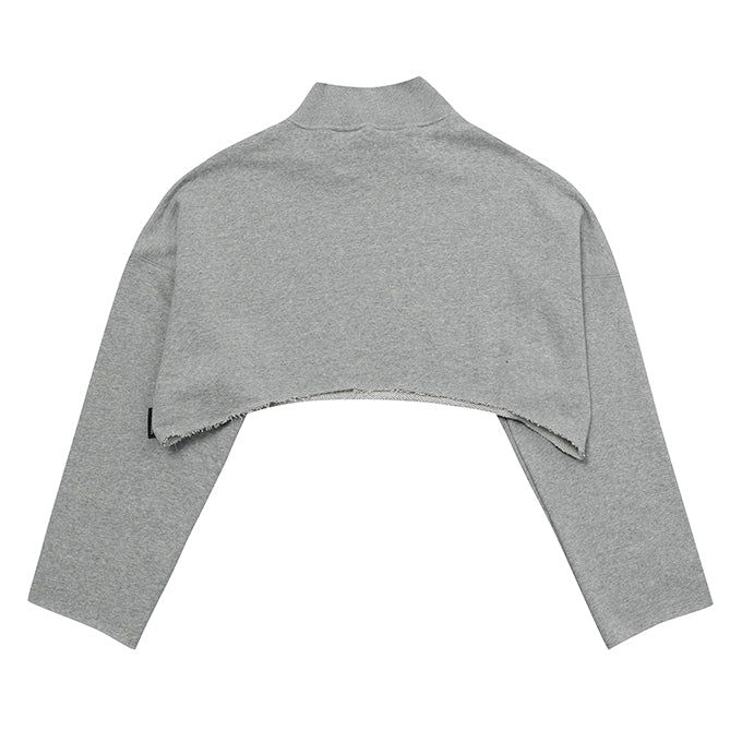 MELANGE GRAY TURTLENECK CROP SWEATSHIRT