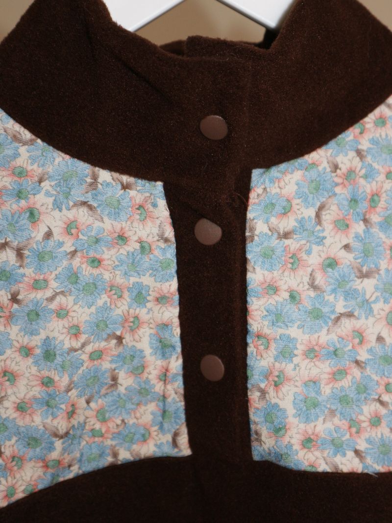 ファムフラワーパターンキルティングフリース長袖Tシャツ (Button Detail)