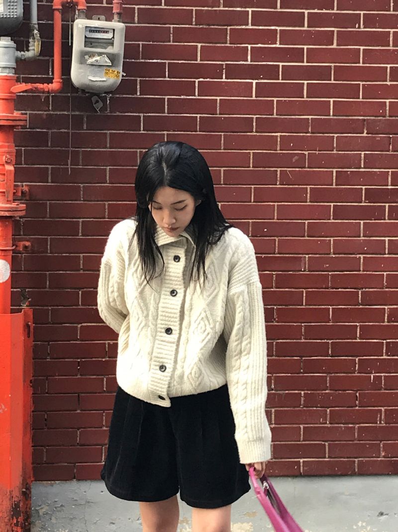 Wool fisher high neck cardigan 