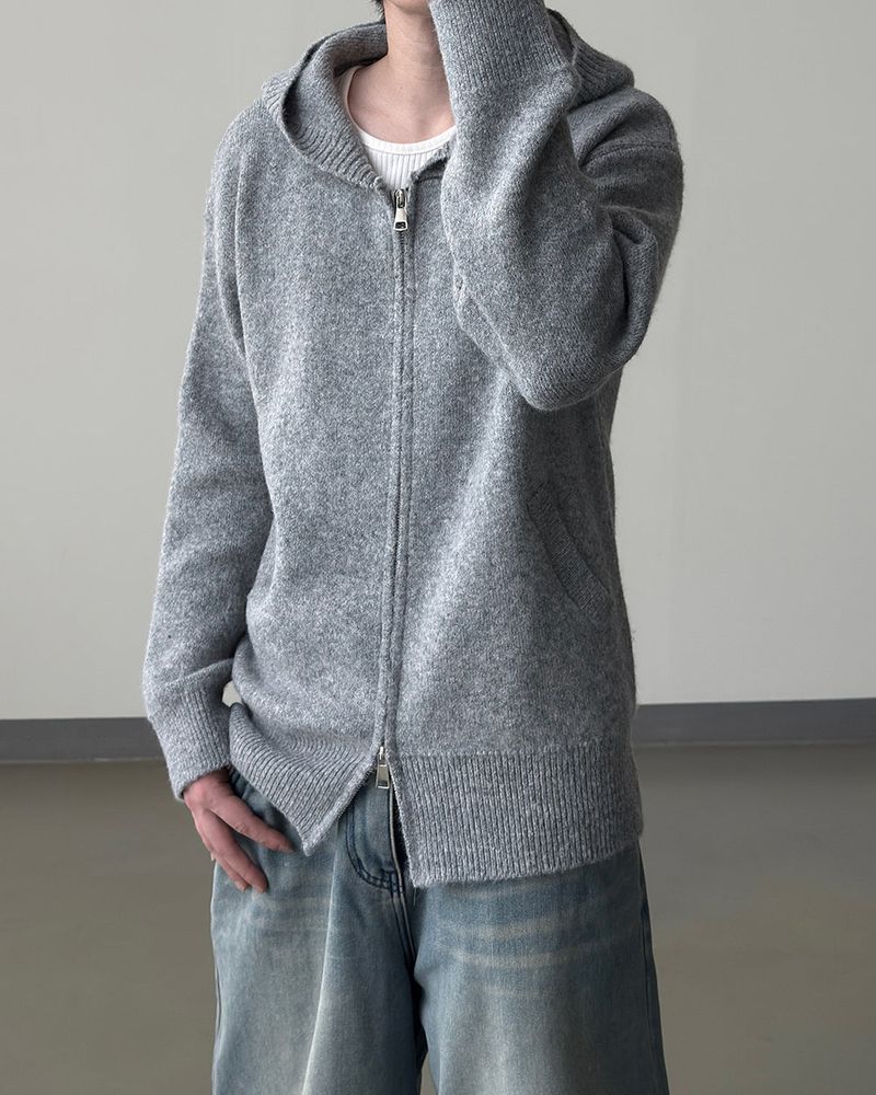 Merry wool knit hood zip-up