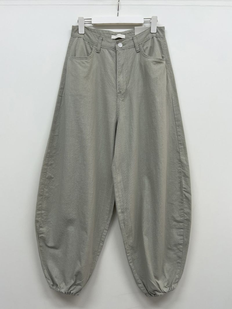 Linen Cinch Back Balloon Fit Wide Pants