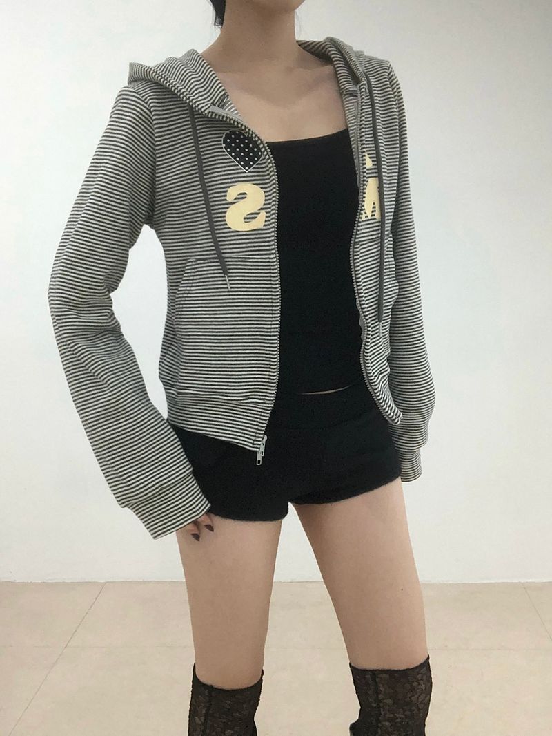 Heart Dot Stripe Hoodie Zip-up