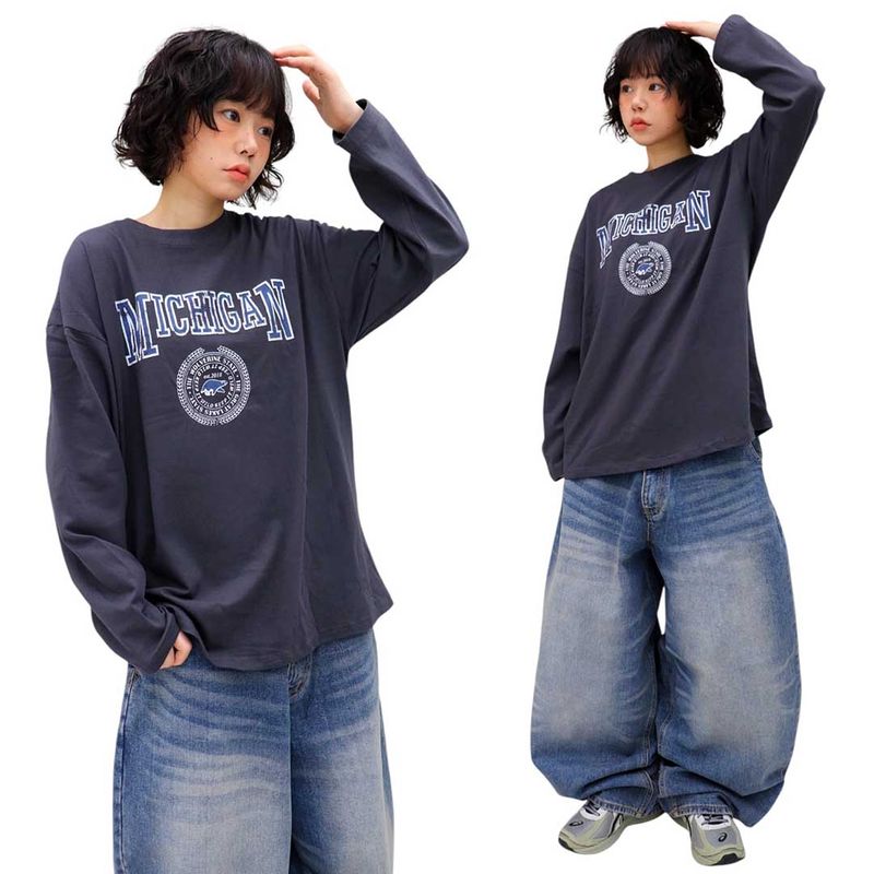 Oversized Vintage Michigan Long Sleeve Tee
