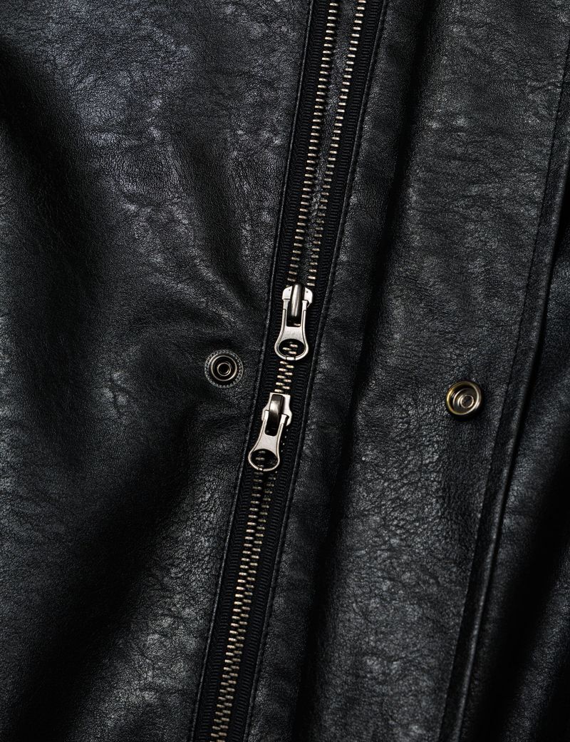 VEGAN LEATHER HOODED JACKET(BLACK)