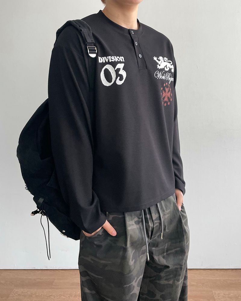 Kingdom Henley Neck Waffle Long Sleeve