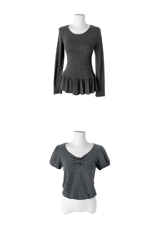 [3-piece Scarf set] ビューレン ドット レイヤード ボタン シャーリング ロングスリーブ Tシャツ