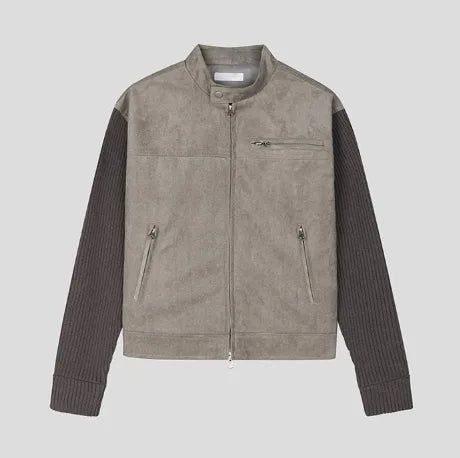 Laden Suede Knit Mix Crop Rider Jacket