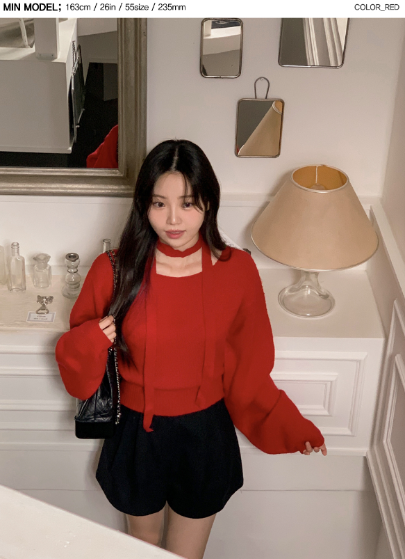 PV One Shoulder Knit + Tie Set (6color)
