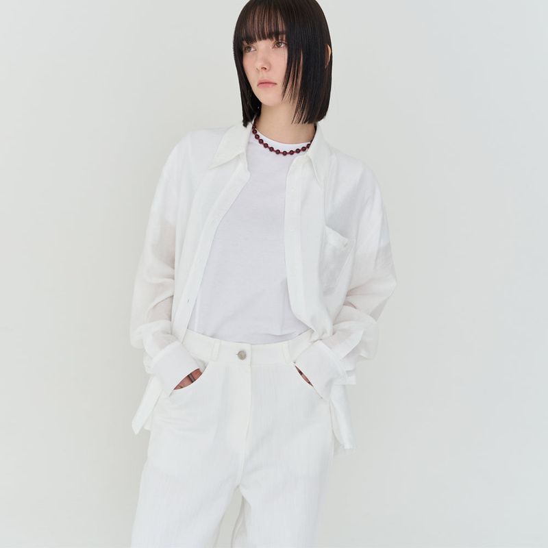 STRIPE OVER-FIT BUTTON SHIRT (WHITE)