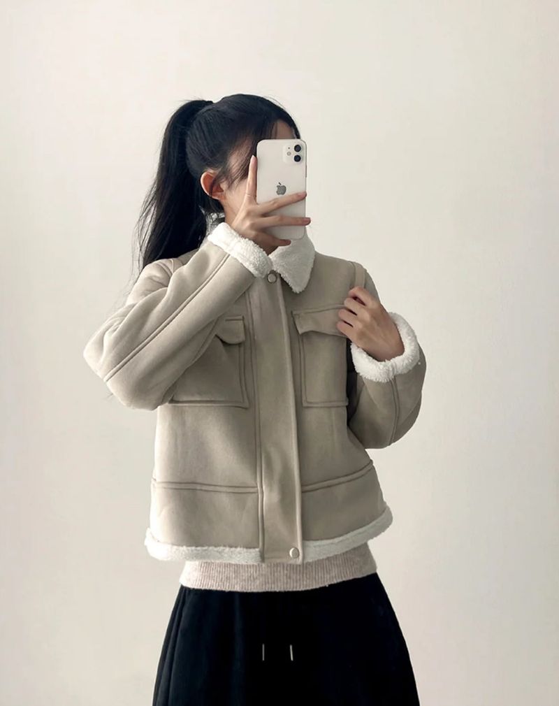 Defoam pocket fleece collar mustang jacket
