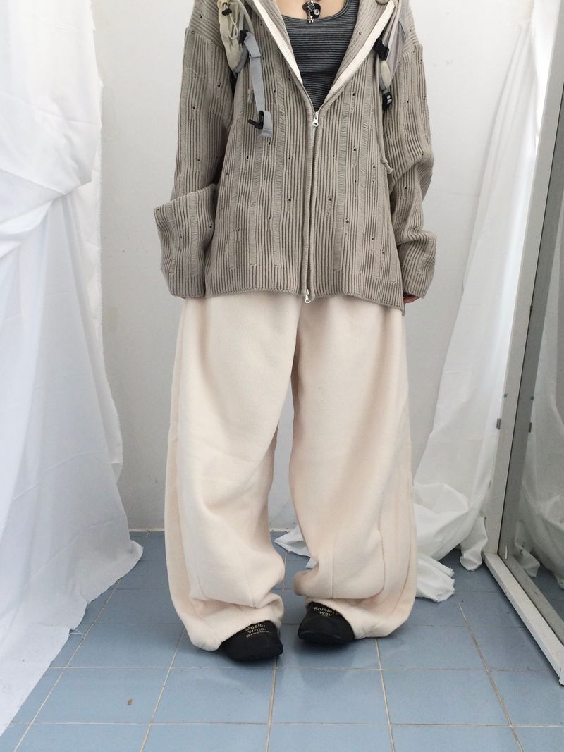 Punch Damage Hooded Knitwear Zip-Up